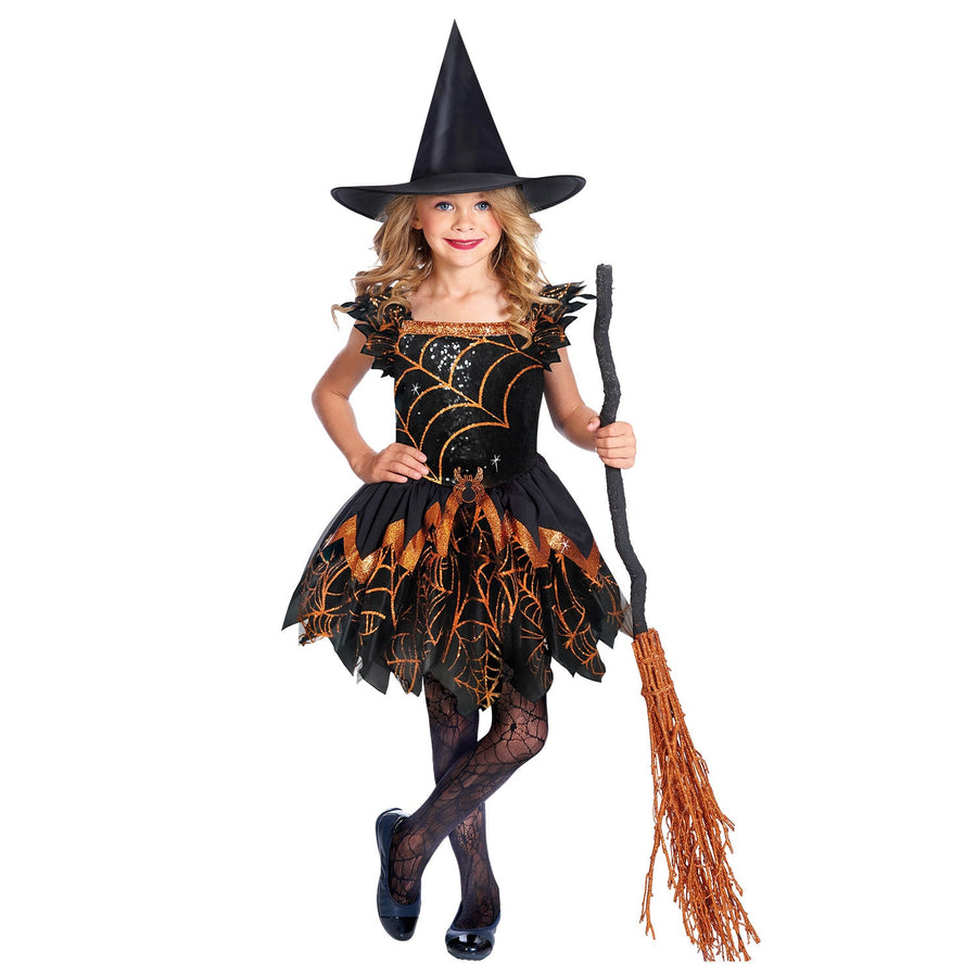 Spooky Spider Witch kids' Halloween costume in black and orange