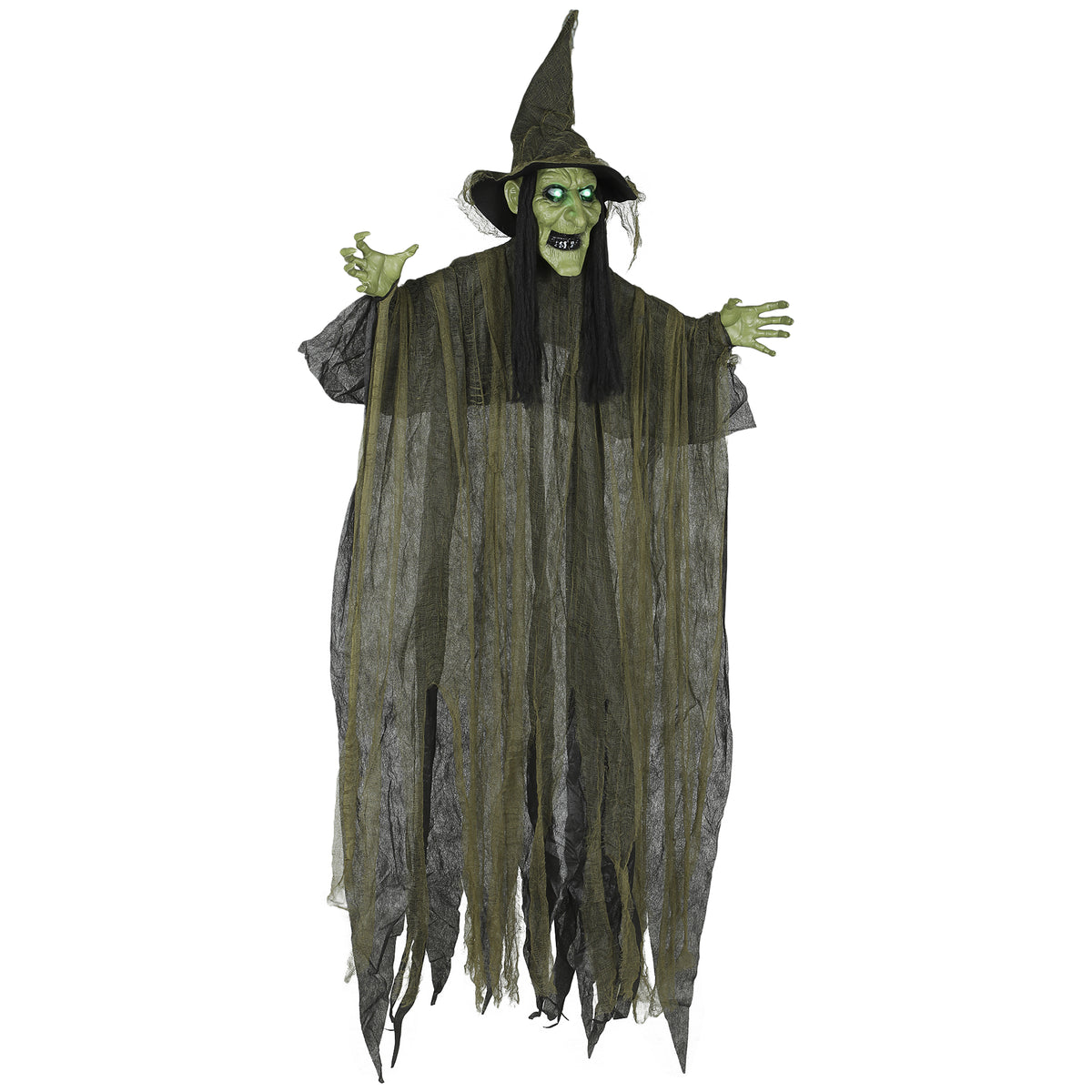 170cm hanging Halloween witch with green glowing eyes