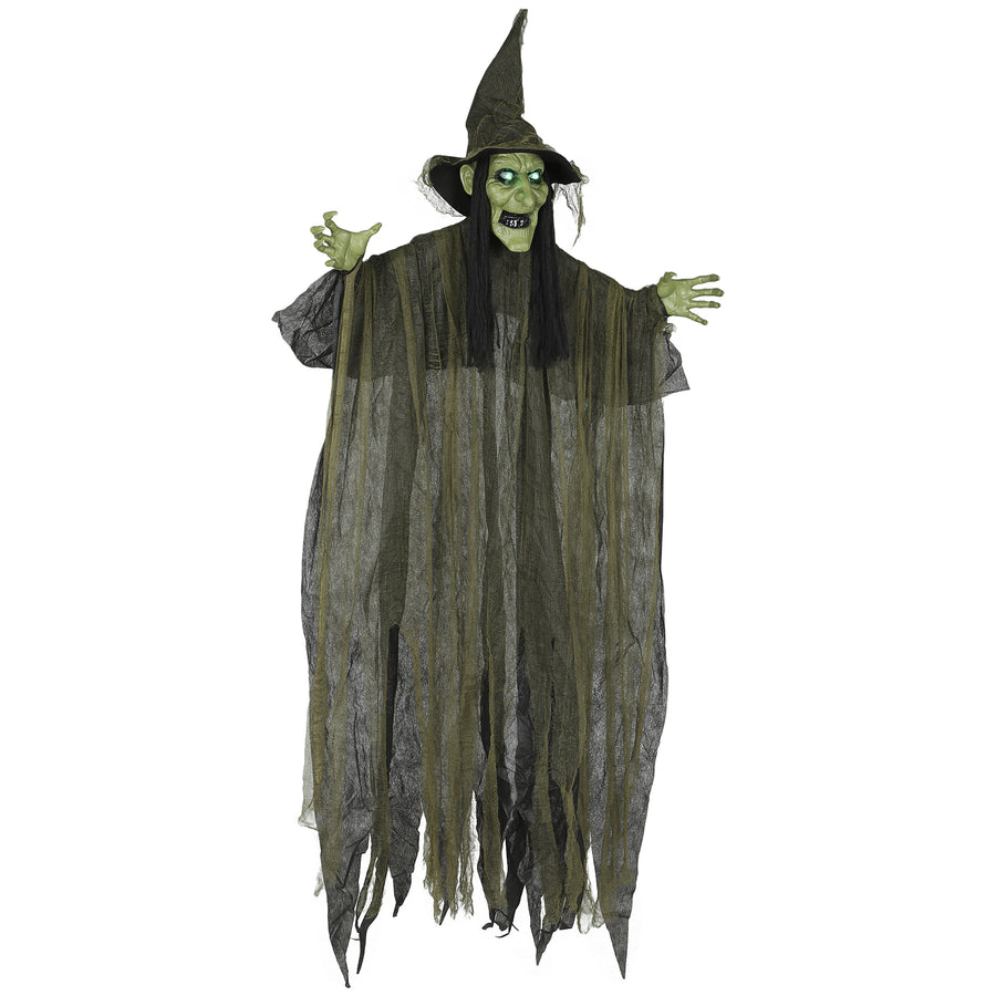 170cm hanging Halloween witch with green glowing eyes