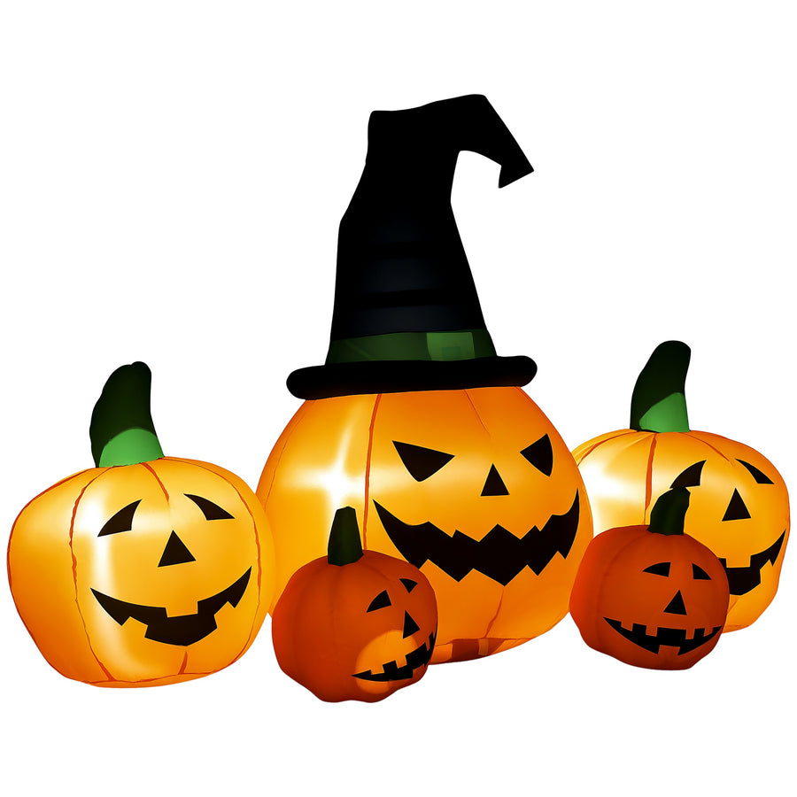 Inflatable pumpkin family in witch's hat Halloween garden display